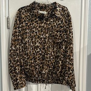 Rebecca Minkoff Animal Print Satin Long Sleeve Blouse Women’s 2X Drawstring Hem